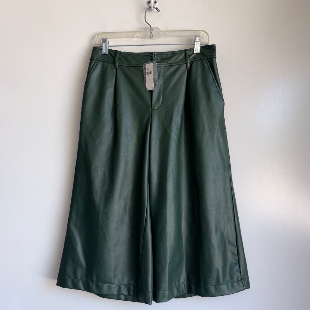 NWT By Anthropologie Faux Leather Wide Leg Culottes Pants Size 4